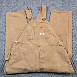 Round House Duck Bib Overalls Mens 44x30 Brown Canvas Relaxed Workwear USA